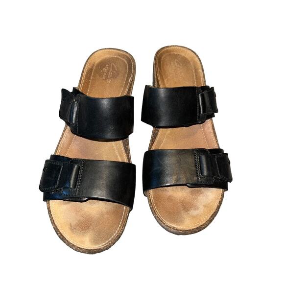 Clarks Temira East 26108411 Black Leather Wedge‎ Sandals Women's Size 10M - Picture 2 of 11